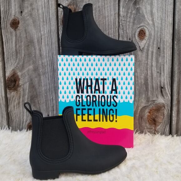 Black Rainboots Jeffrey Campbell Chelsea Forecast Waterproof Boots Size 10 NWT - Picture 1 of 14